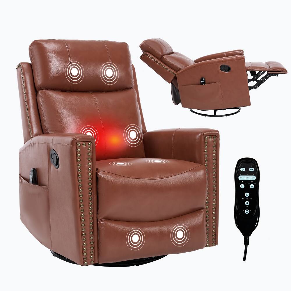 Alt View 9. Ropilly - Ropilly Red Genuine Leather Recliner Swivel Rocker Massage Chair - Red.
