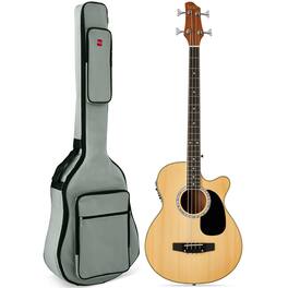 Best Choice Products - Acoustic Electric Bass Guitar w/ Equalizer, Truss Rod, Padded Gig Bag - Natural
