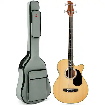 Front. Best Choice Products - Acoustic Electric Bass Guitar w/ Equalizer, Truss Rod, Padded Gig Bag - Natural.
