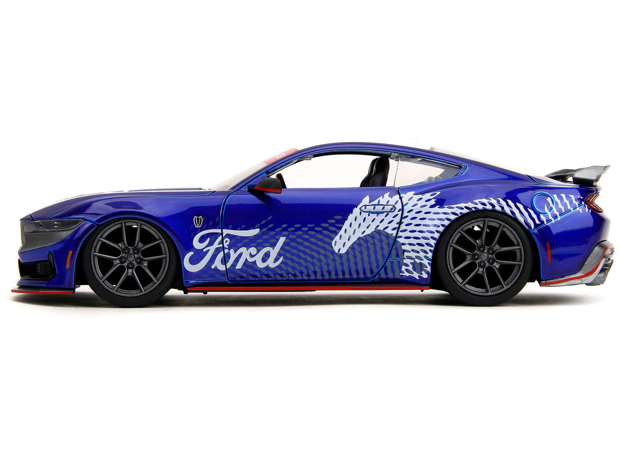 Alt View 3. Jada - 2024 Ford Mustang Dark Horse Candy Blue w/ White Top & "Mustang Horse Graphics" "Bigtime Muscle" 1/24 Model Car by Jada - Multicolor.