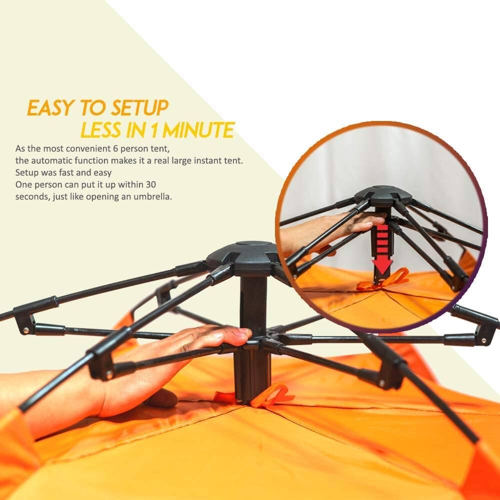EASY TO SETUP LESS IN 1 MINUTE

As the most convenient 6 person tent, the automatic function makes it a real large instant tent. Setup was fast and easy. One person can put it up within 30 seconds, just like opening an umbrella.