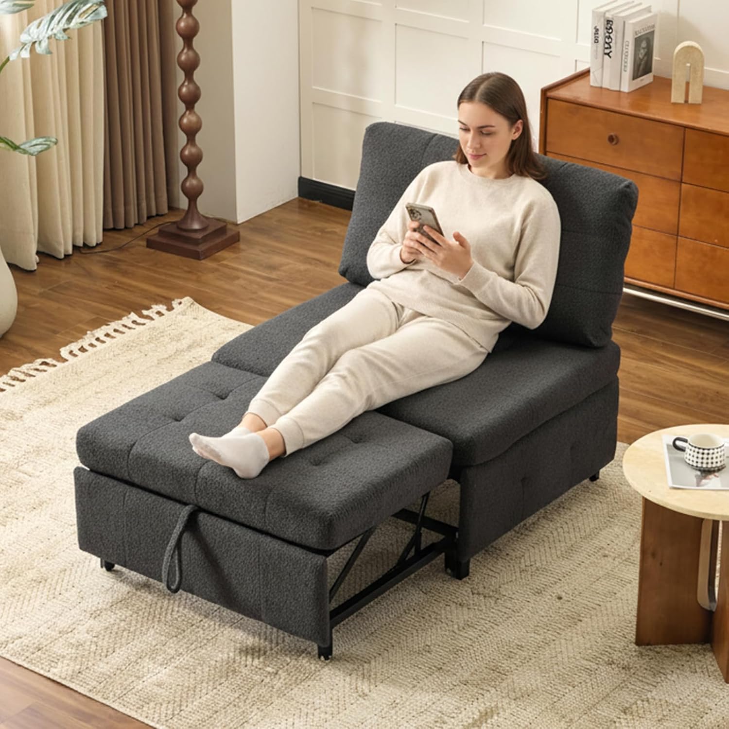 Alt View 7. Winado - Convertible Sofa Bed Teddy Fleece Sleeper Chair Bed Couch Armless Chairs with Adjustable Backrest Pull Out Couch Bed - Grey.