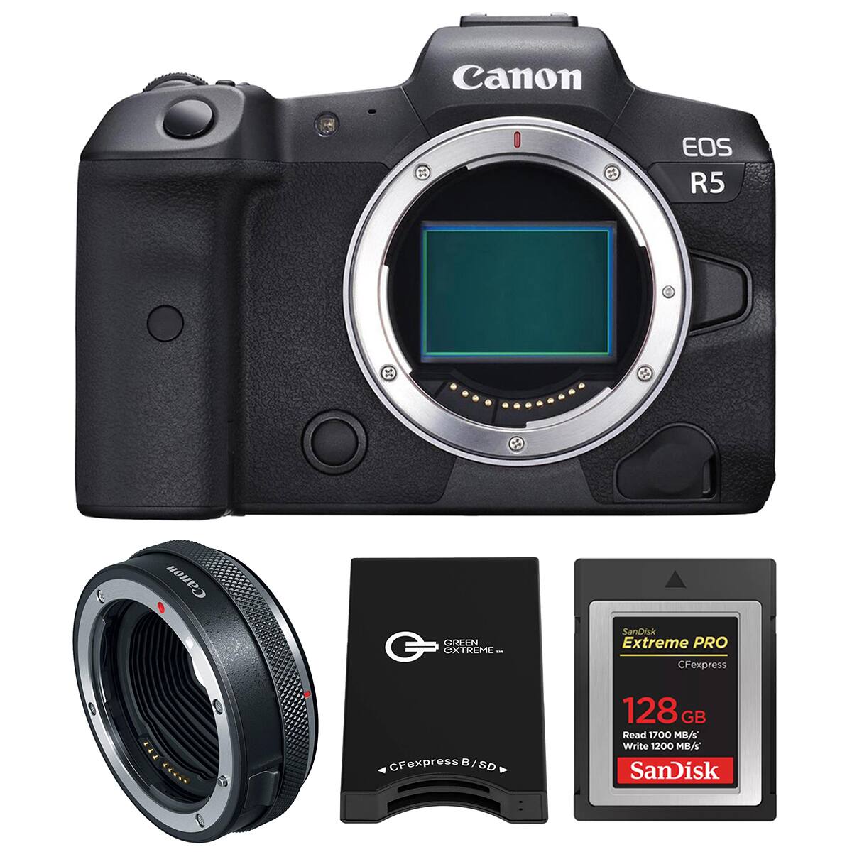 Canon EOS R5

Canon GREEN G EXTREME™

SanDisk Extreme PRO CFexpress
CFexpress 128 GB
Read 1700 MB/S
Write 1200 MB/S
SanDisk