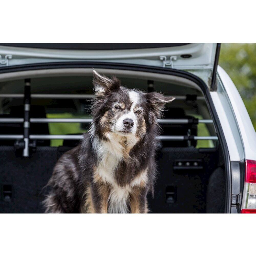 Left. TRIXIE - Adjustable Aluminum Grid Back Seat Pet Barrier for Dogs - Silver/Black.