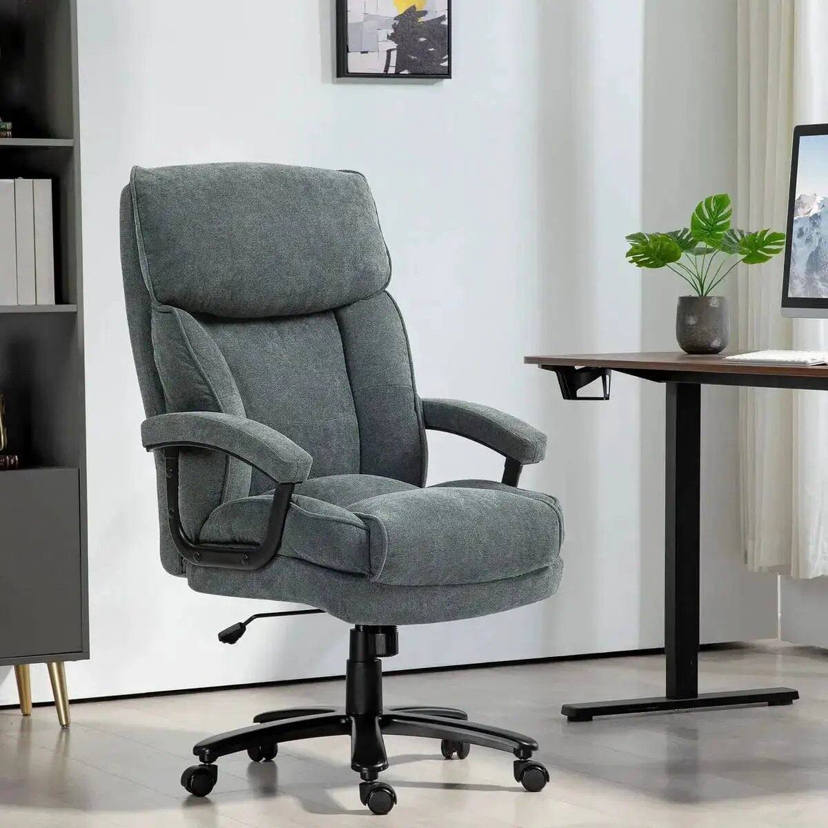 Angle. Platinum-Level - Big and Tall Executive Office Chair with Plush Velveteen Fabric - Gray.