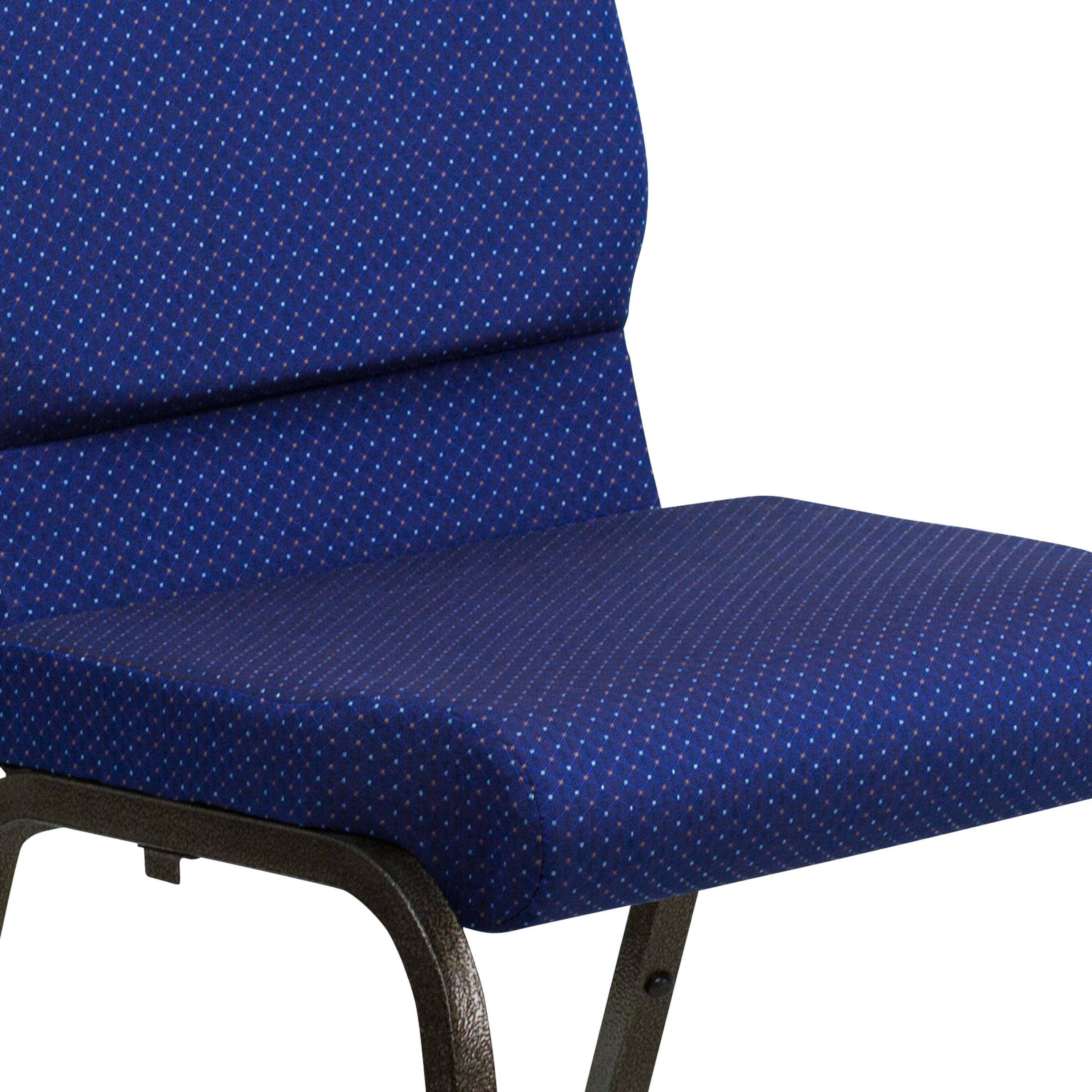 Alt View 9. Emma + Oliver - 4 Pack 18.5''W Church Chair with Book Rack - Navy Blue Patterned Fabric/Gold Vein Frame.