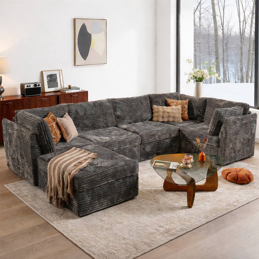 Ovios 6 PCS Modular Sectional Sofa Couch with Ottoman, Modern Cloud ...
