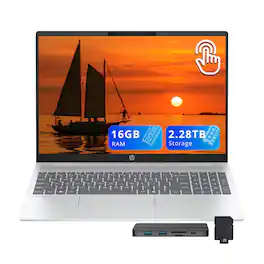 HP - OmniBook 5 16" 2K Touchscreen Laptop,Intel Ultra 7 255U,16GB RAM,2TB SSD+256GB Docking Set,Backlit,Win 11 - Silver