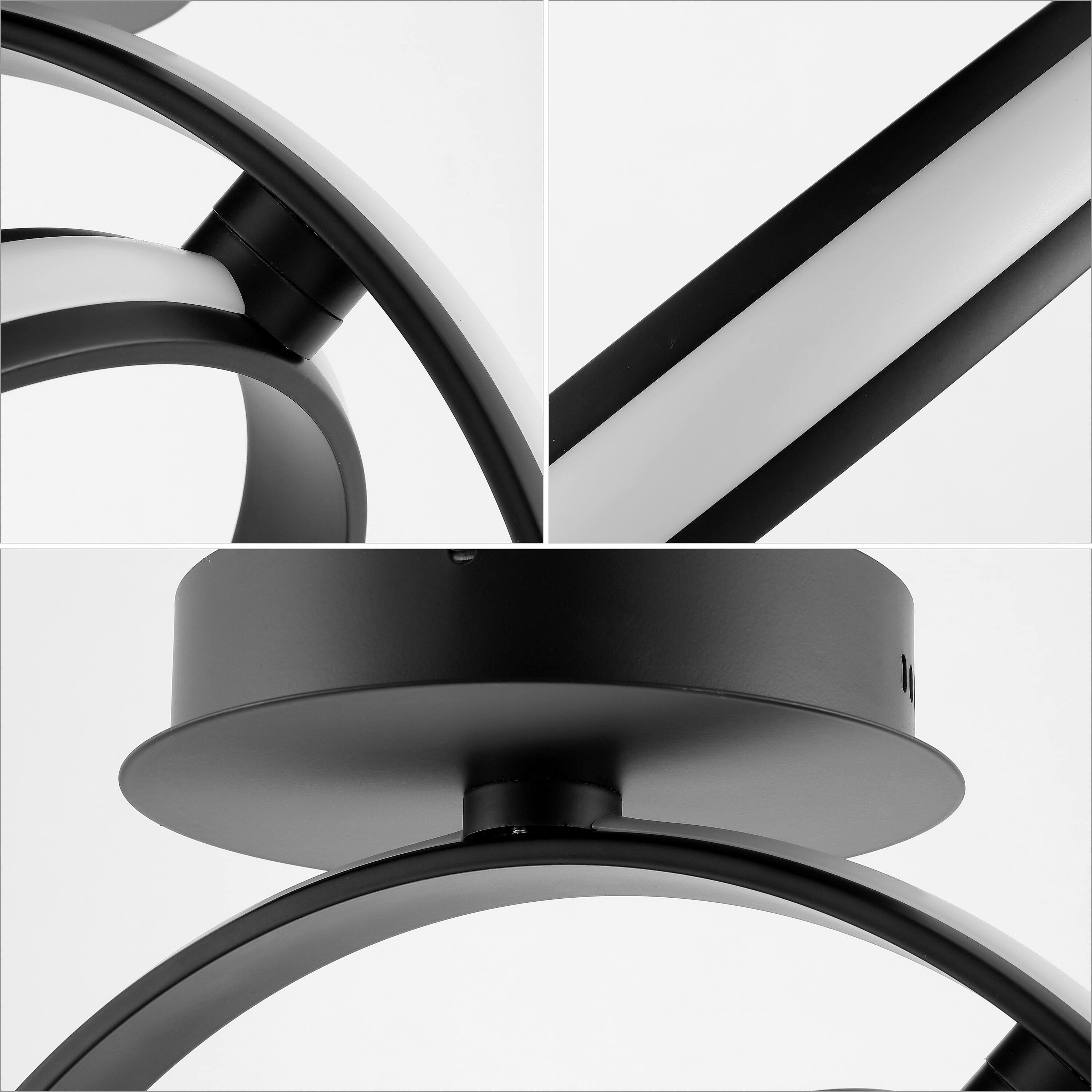 Alt View 4. Jonathan Y - Nicole 14.25" 2-Light Modern Minimalist Aluminum Ring Integrated LED Semi Flush Mount, Black - Black.