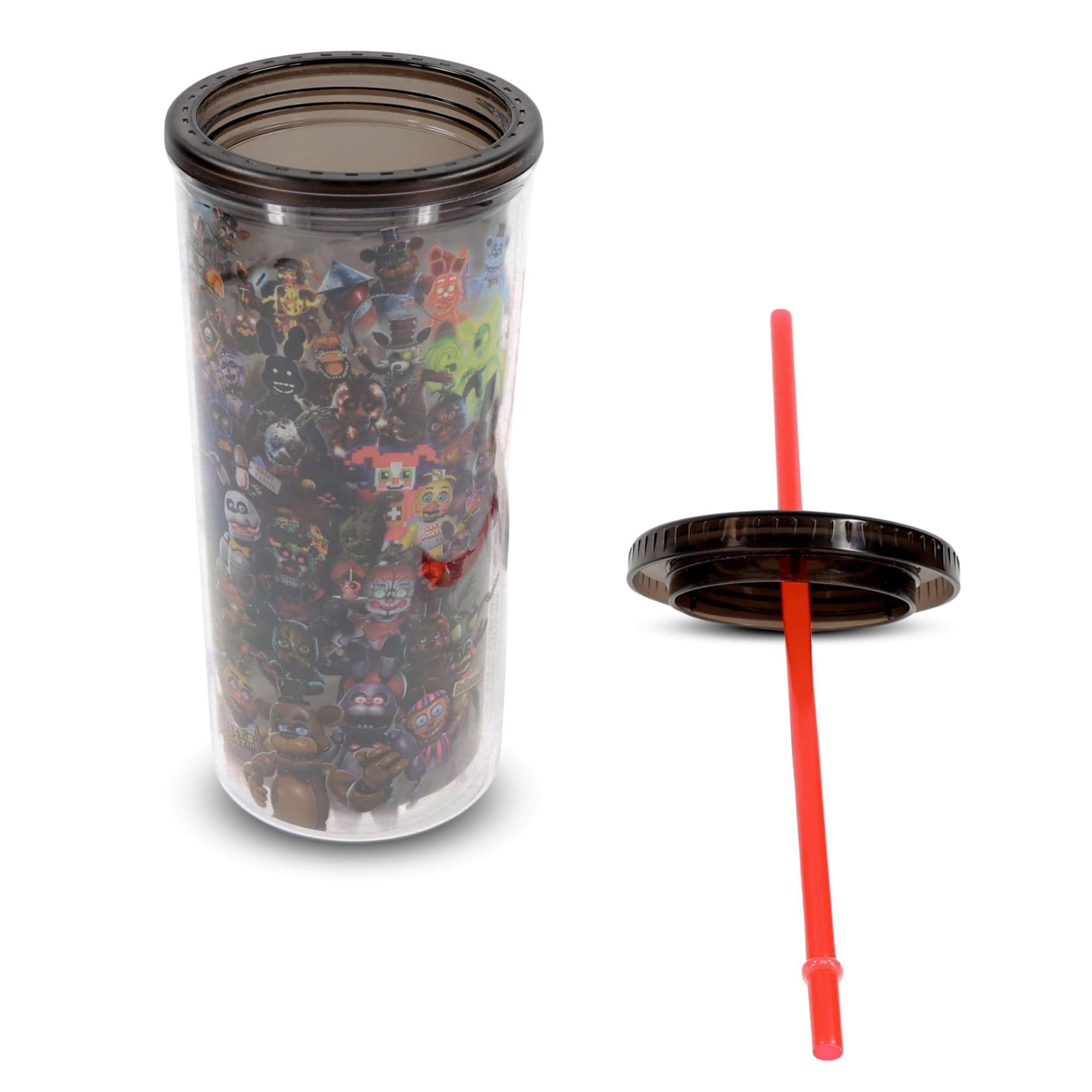Alt View 10. Silver Buffalo - Five Nights At Freddy's Collage 20-Ounce Carnival Cup With Lid and Straw - Black/Red.