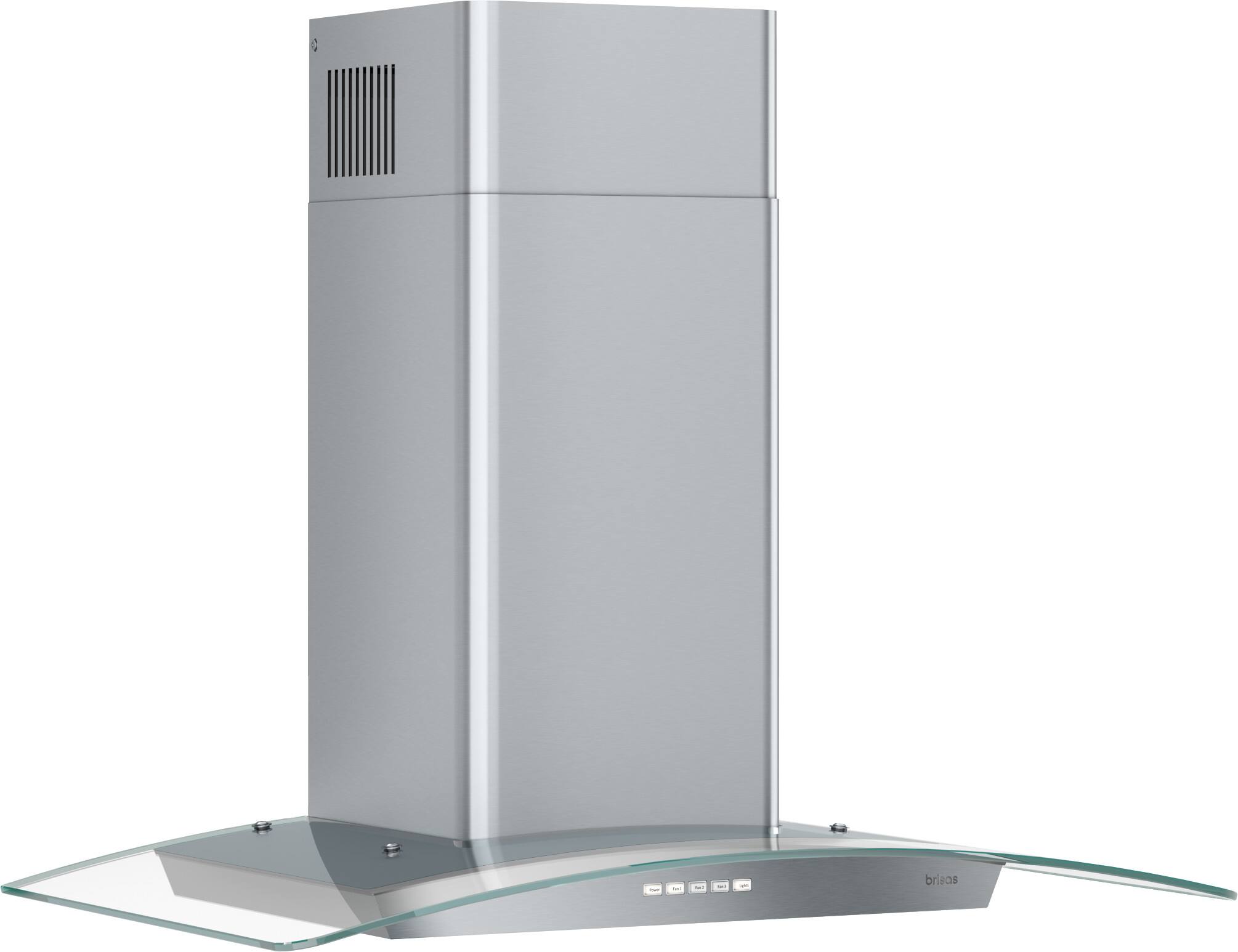 Left. Zephyr - Brisas 30 in. 600 CFM Curved Glass Wall Mount Range Hood with LED Lights - Stainless Steel + Glass.