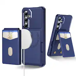 Dteck - For Samsung Galaxy A17 5G 2-in-1 Magnetic Leather Flip Stand Wallet Case RFID Blocking Detachable Card Holder - Darkblue