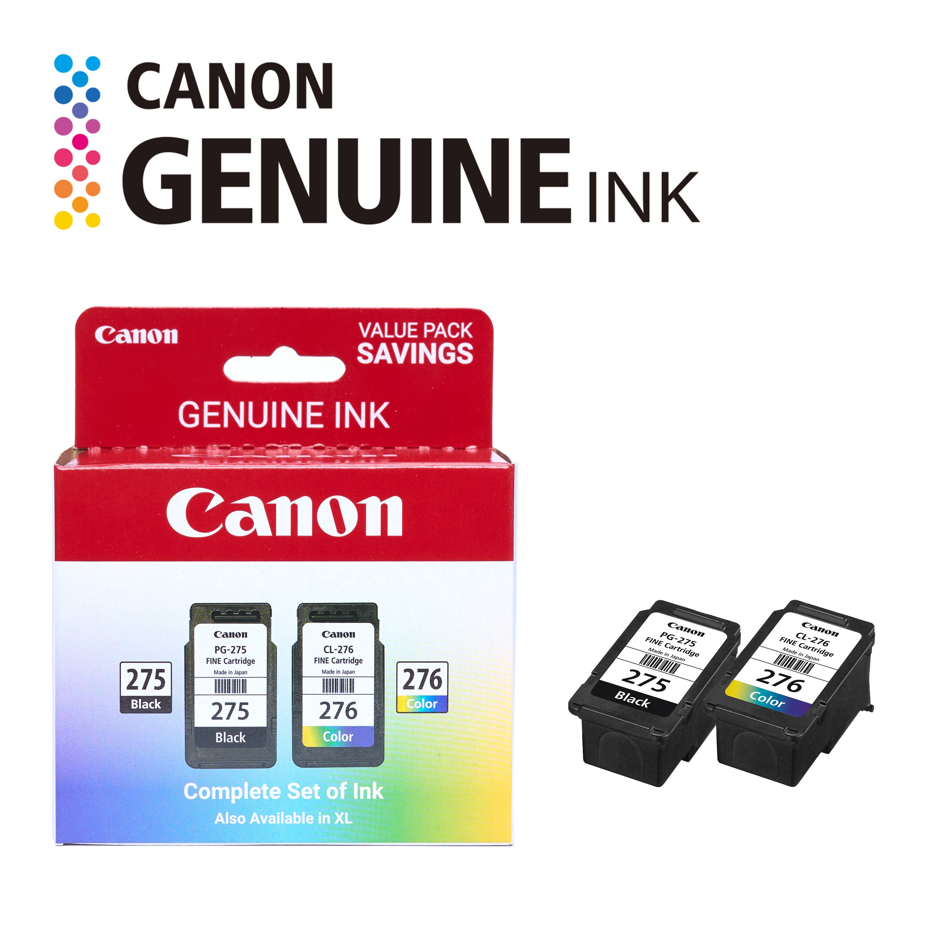 Canon Genuine Ink Value Pack Savings:

* Canon 275 Black Ink Cartridge (PG-275)
* Canon 276 Color Ink Cartridge (CL-276)

Complete Set of Ink:

* Canon 275 Black Ink Cartridge (PG-275)
* Canon 276 Color Ink Cartridge (CL-276)