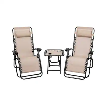Front. Boyel Living - 3 Pieces Folding Portable Zero Gravity Reclining Lounge Chairs Table Set - Beige.