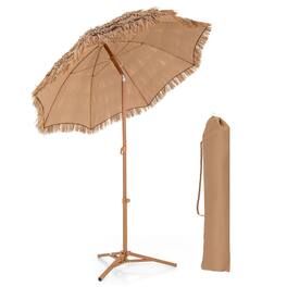 Gymax - 6.5 FT Thatched Tiki Umbrella w/ Foldable Stand Hawaiian Style Beach Umbrella - Natural