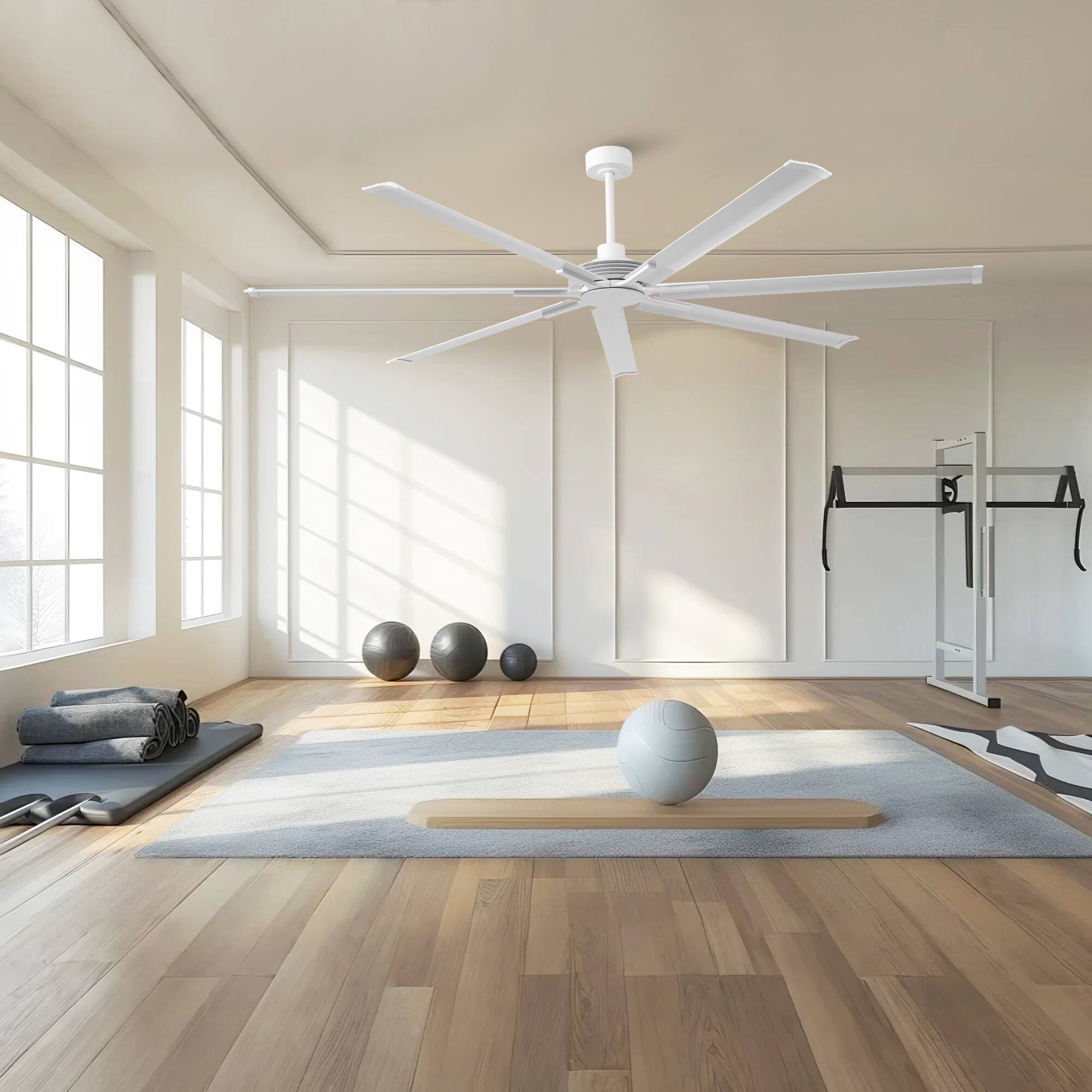 Left. Parrot Uncle - 100" Indsutrial White Extra Larger Commercial Ceiling Fan with Remote - White.