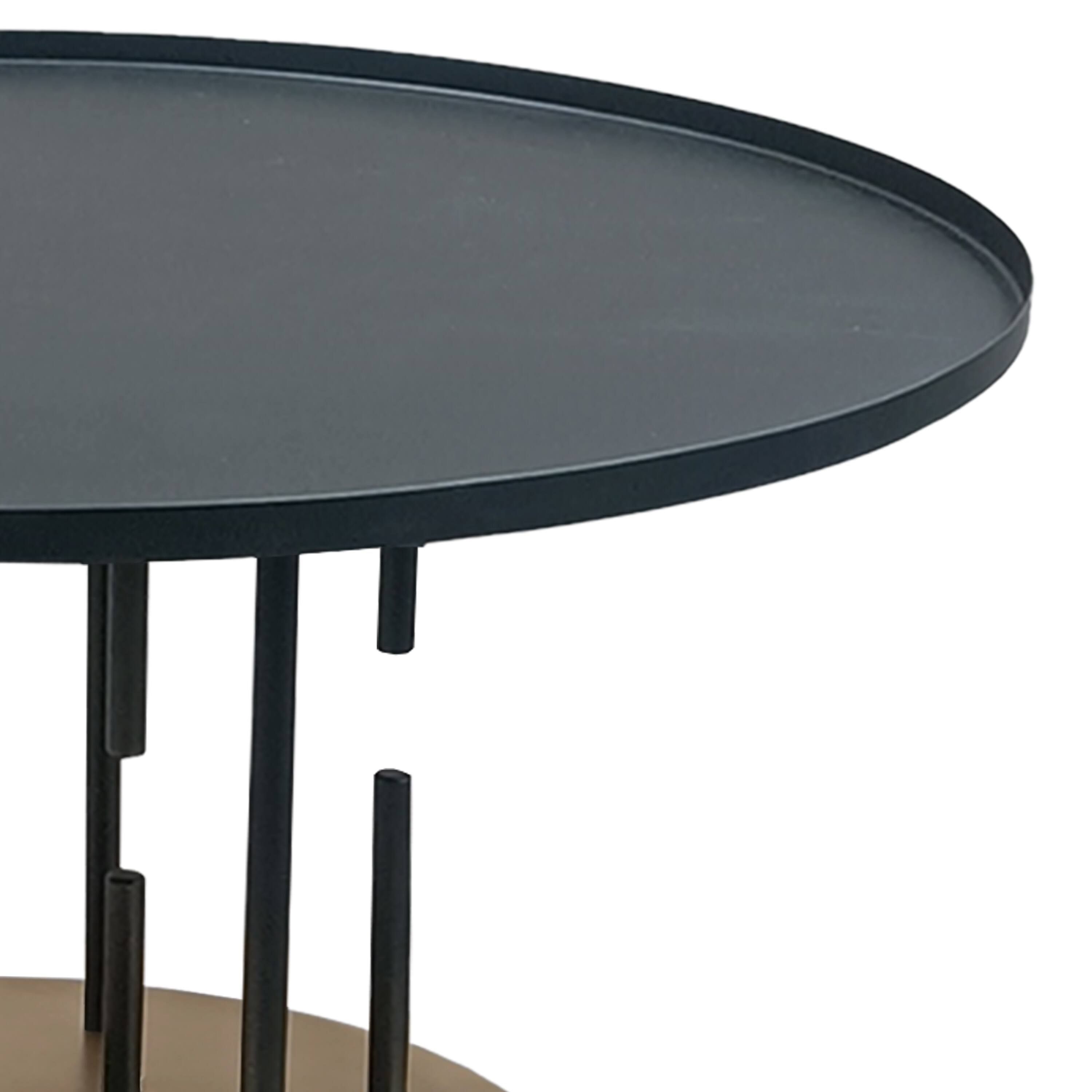 Alt View 2. Manhattan Lane - Neci 31 Inch Coffee Table, Round  Tray Top, Modern Rod Supports with Brass Base - Black, Brass.