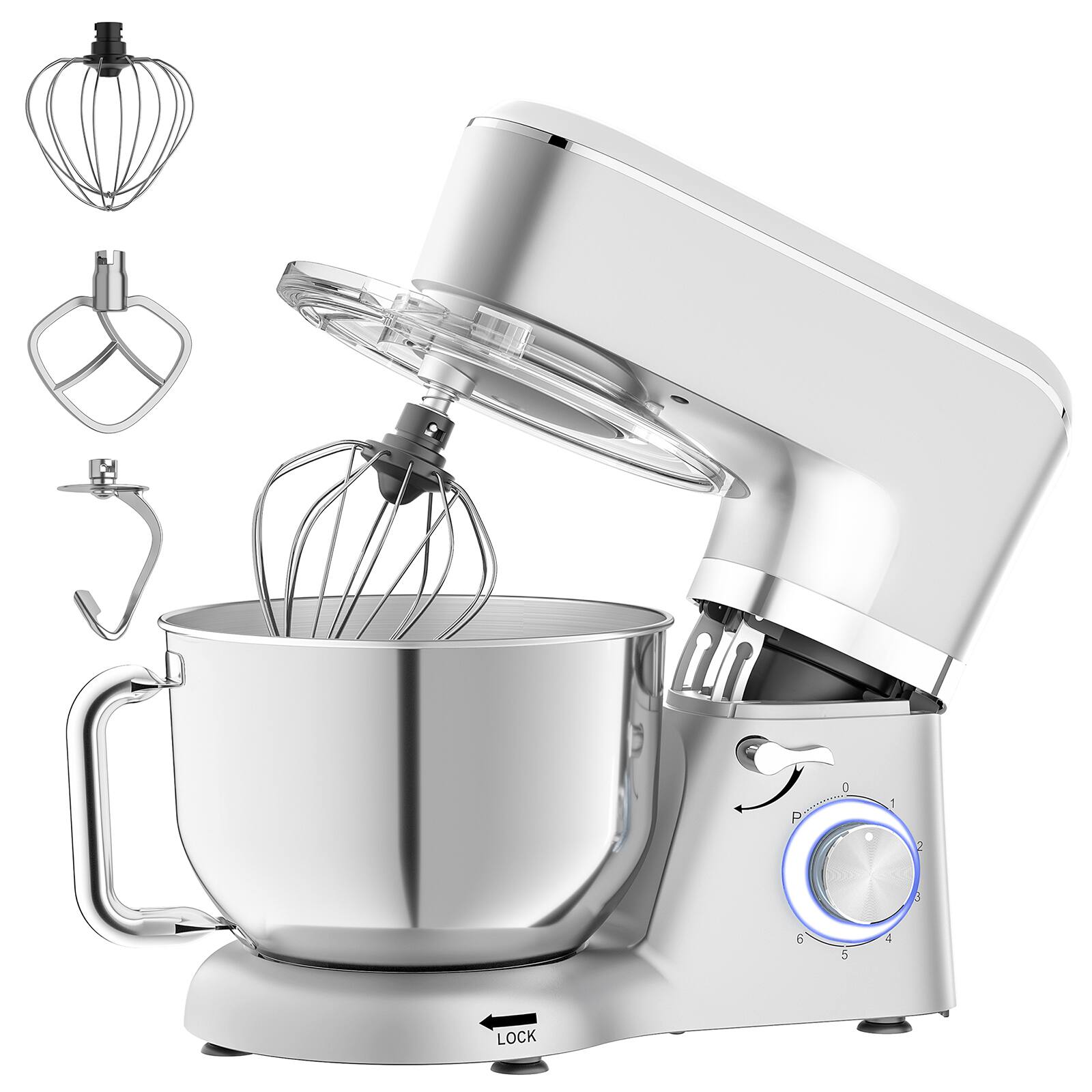Sugift 6.5 Qt Tilt Head Stand Mixer 6 Speed with Egg Whisk, Dough