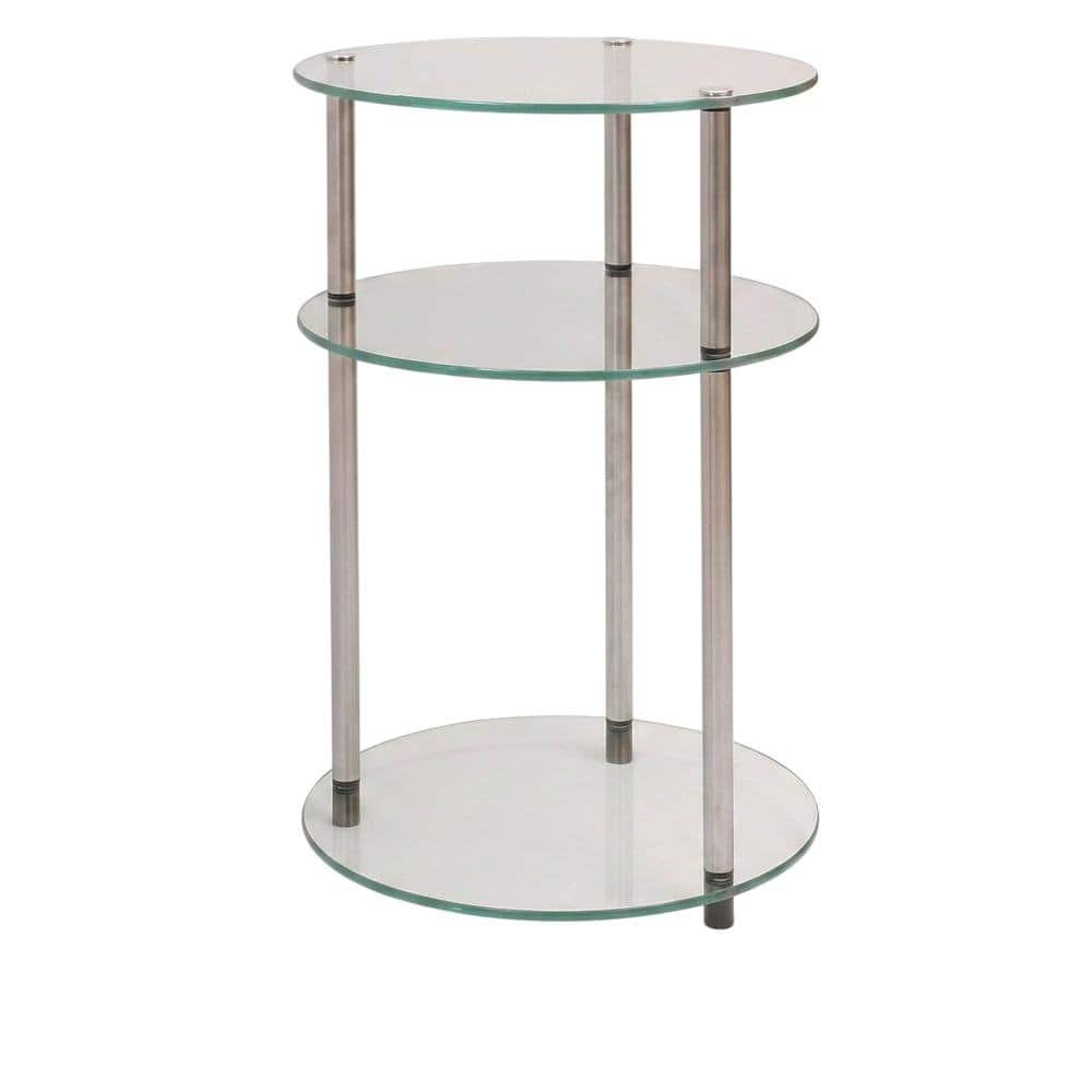 FurniFact - Round Glass Accent Table with 3 Tiers for Living Room and Lounge Spaces - Clear