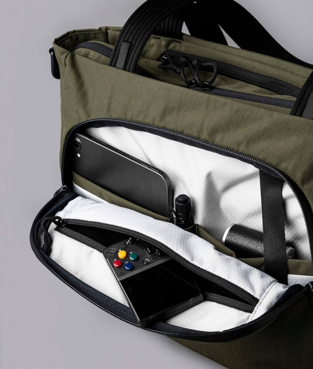 Alt View 5. ALPAKA - Bravo Tote V2 Laptop Tote for Work & Travel, Fits 14” MacBook Pro - Green Axoflux 400D.