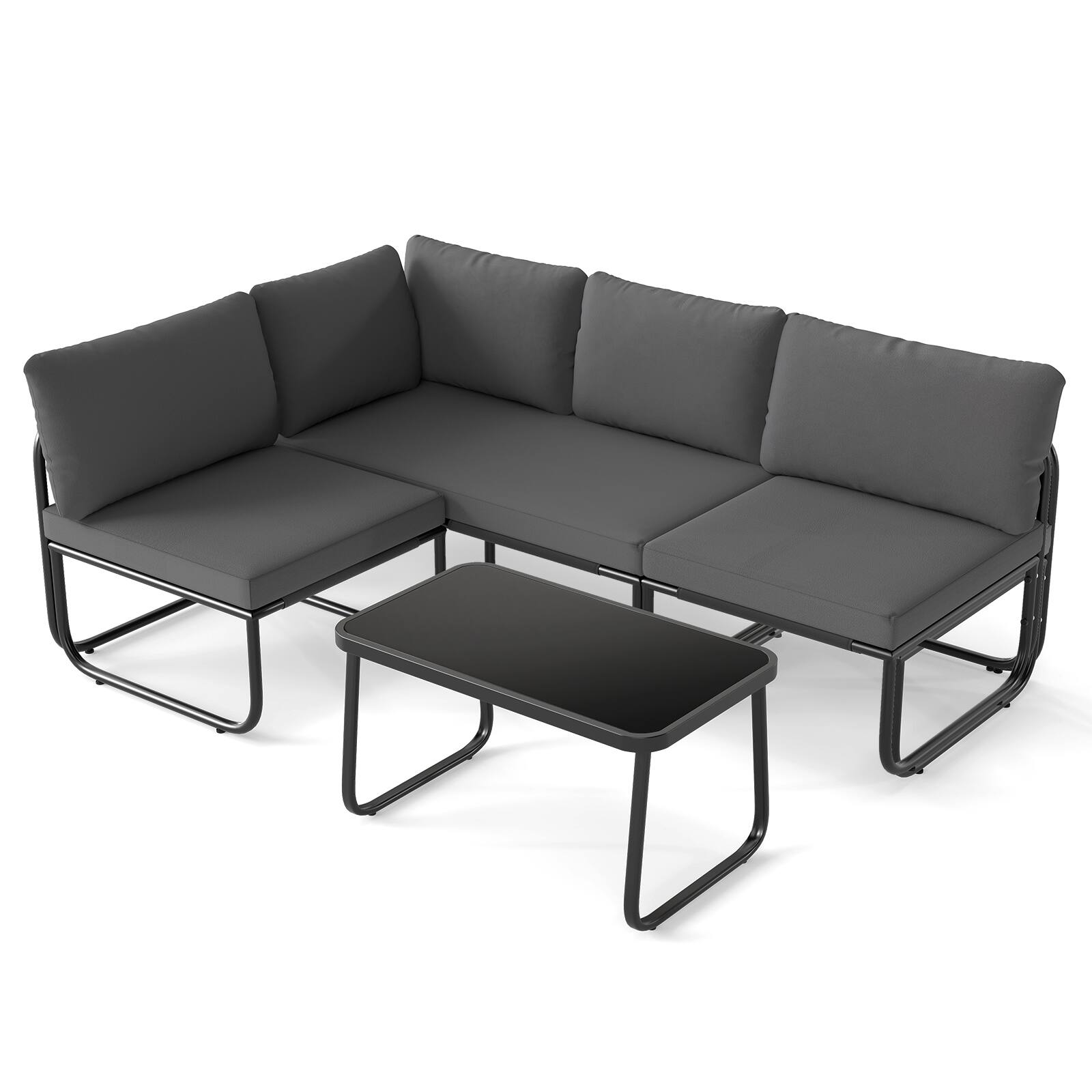 Alt View 6. Gymax - Gymax Set of 4 Patio Furniture Set w/Cushions & Tempered Glass Coffee Table for Garden Black - Black.