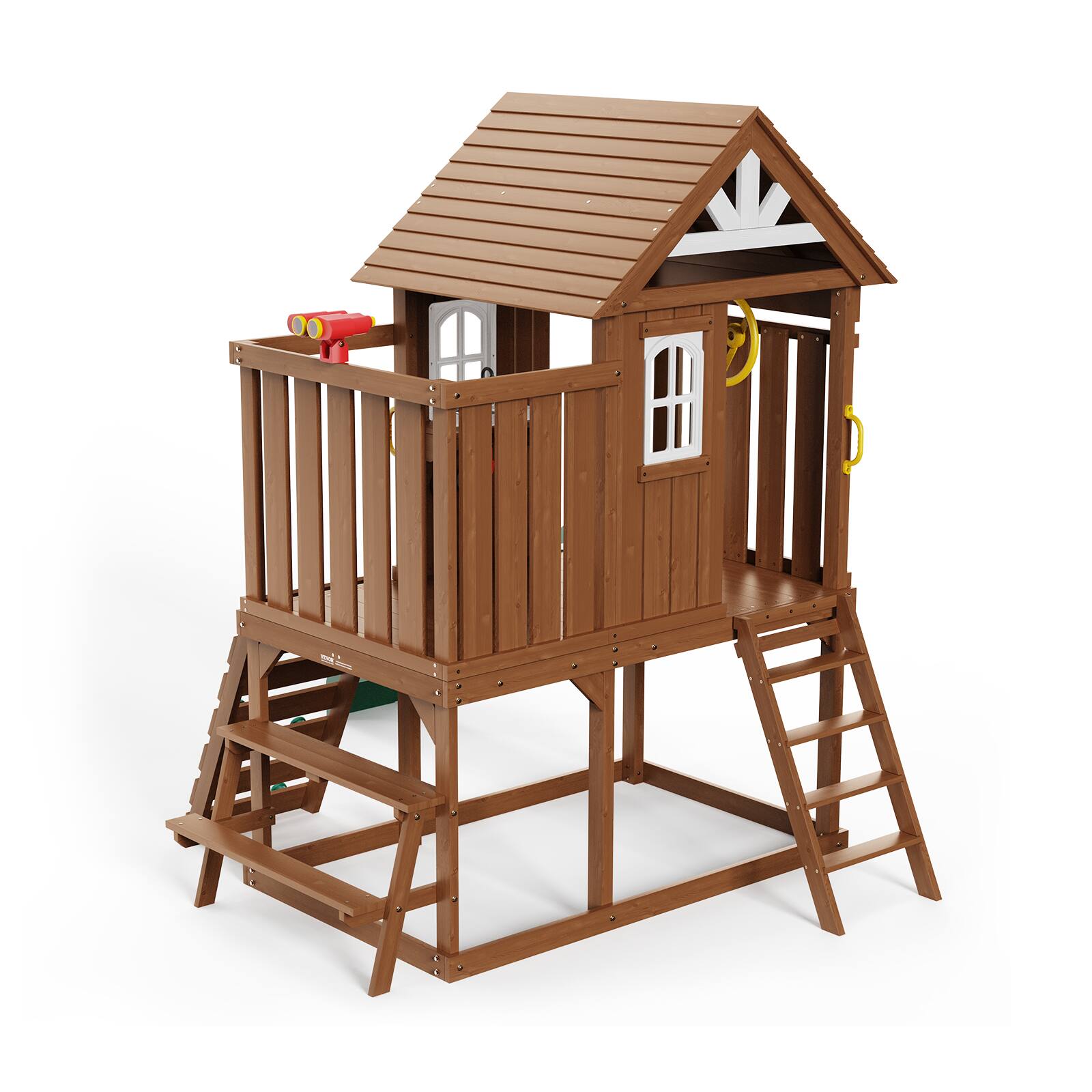 Alt View 5. VEVOR - Outdoor Wooden Playhouse, Modern Cedar Playhouse for Age 2-8 Years Kids, Garden Games Cottage - Brown.