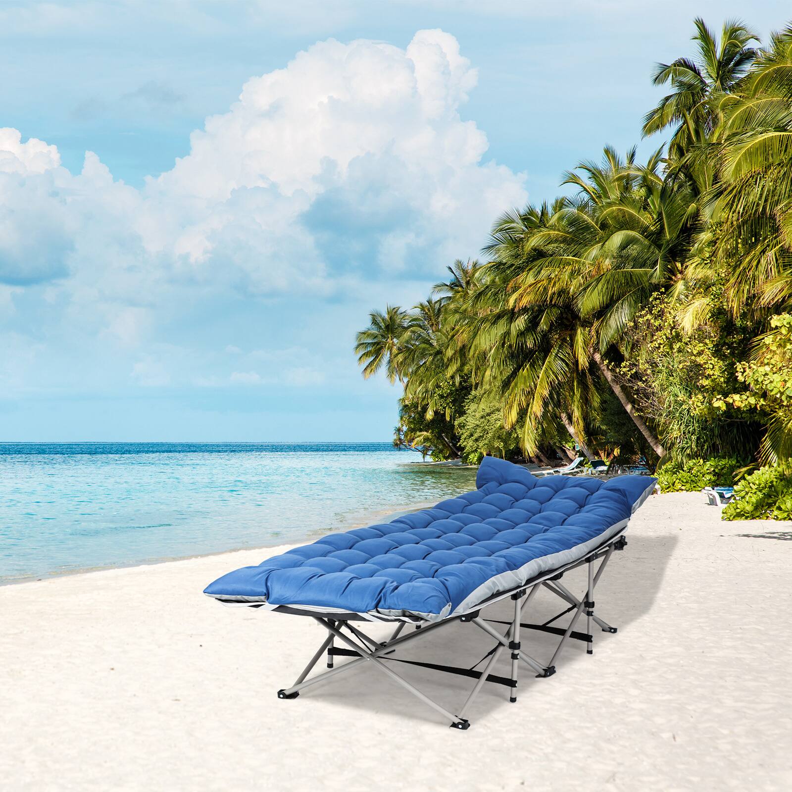 Alt View 4. Oumilen - Folding Camping Cot with Padded Mattress, 600 LB Heavy Duty Portable Outdoor Bed - Blue.