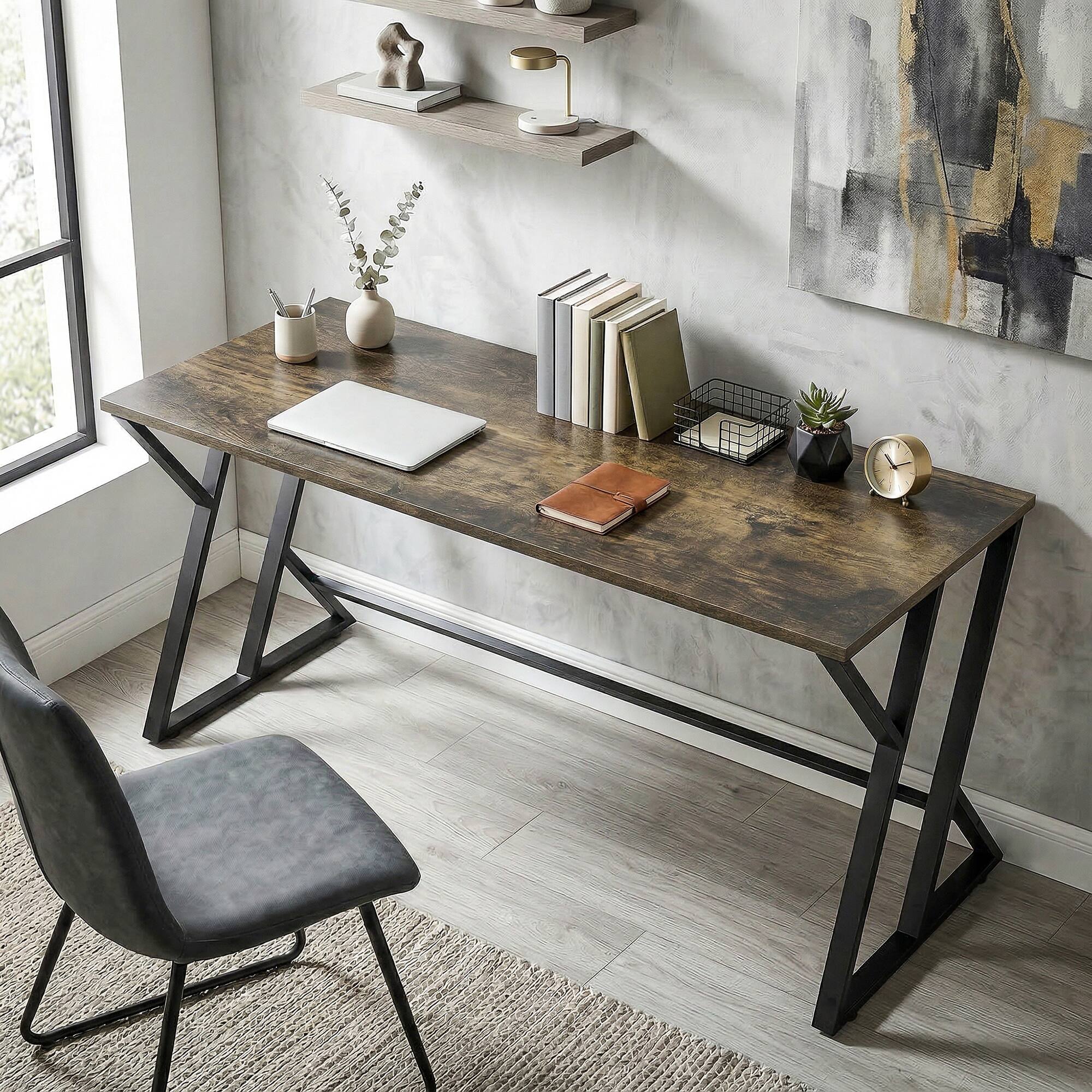 Alt View 1. Homcom - Inch Computer Desk, Industrial Writing Desk with Z-Shaped Metal Leg, Study Table for Home Office - Rustic brown.