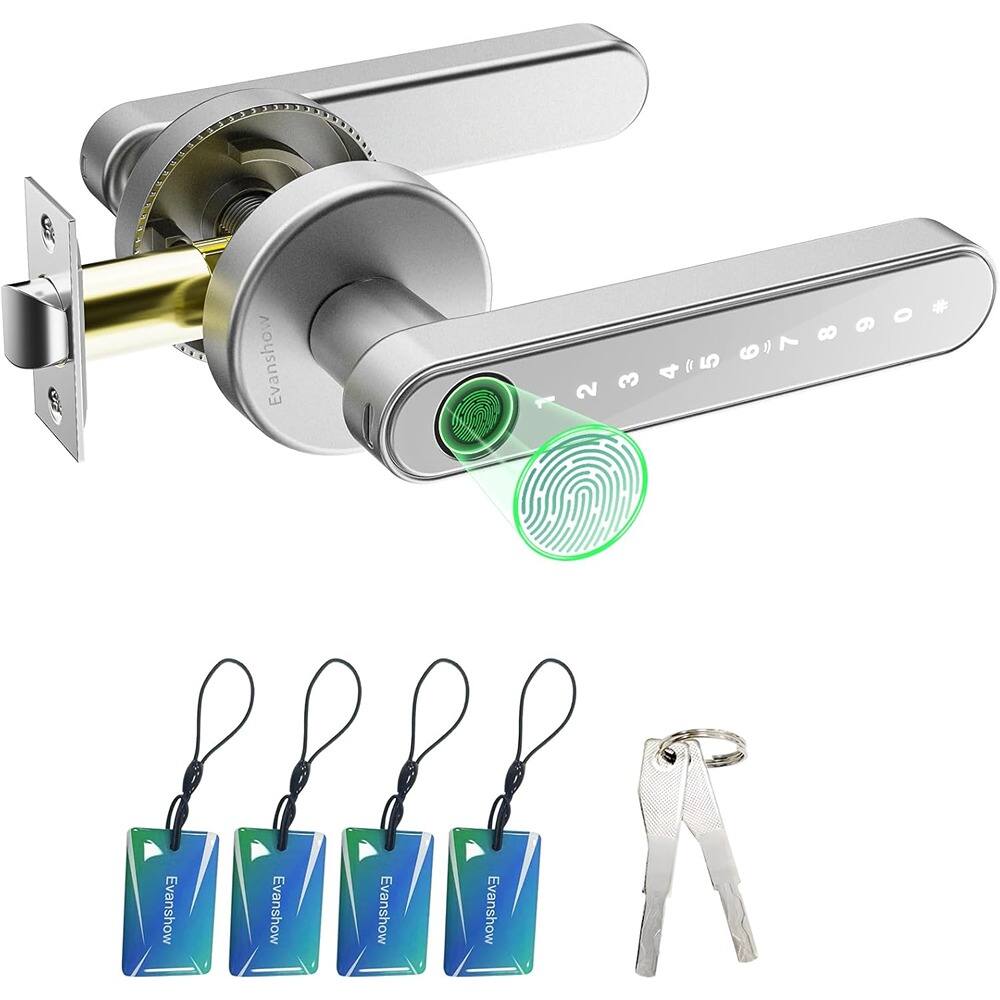 RTMB - Fingerprint Smart Door Knob with Keyless Entry and Keypad, Silver