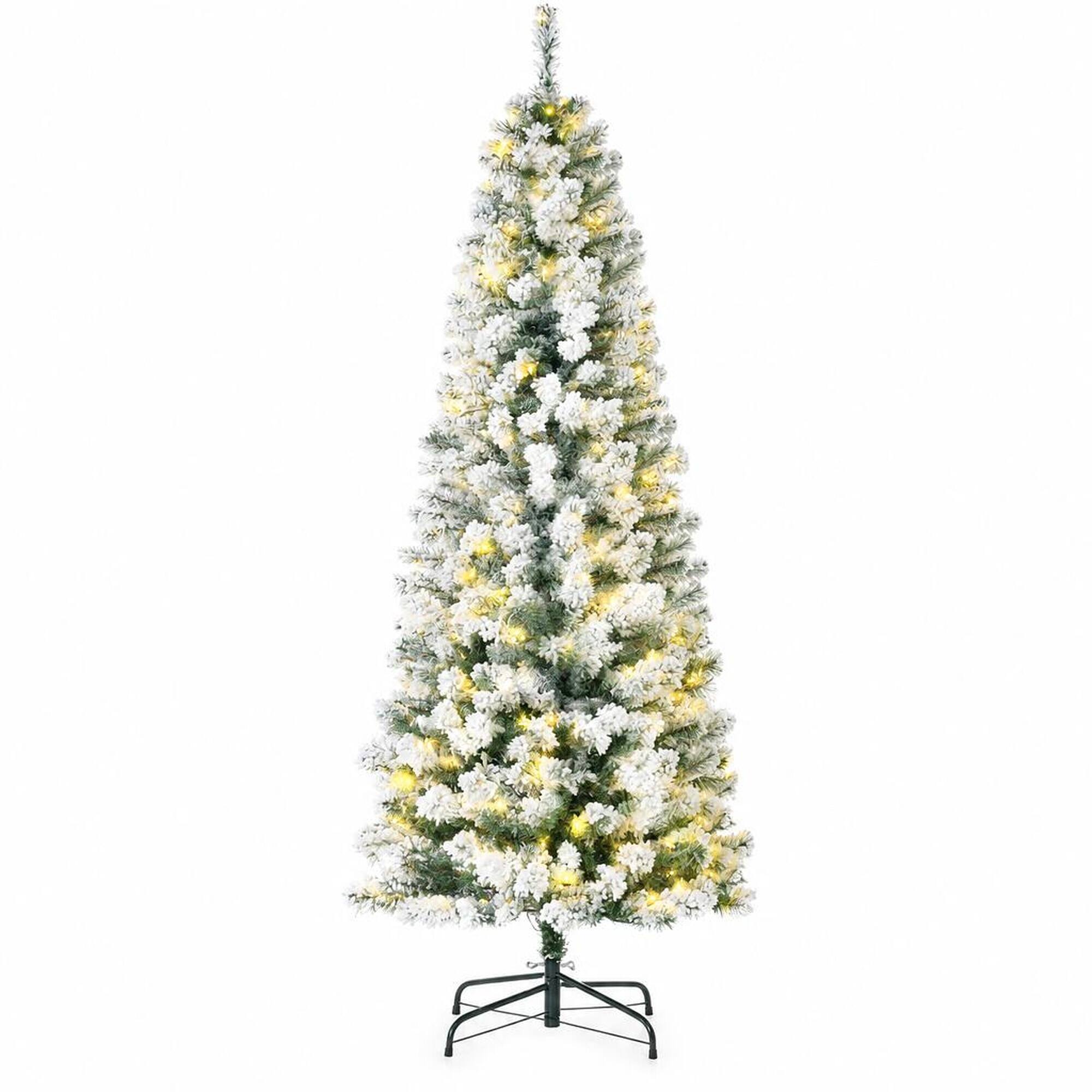 Front. RYHNUYNE - Artificial Fir Christmas Tree With Pre-Strung LED Lights, Realistic Hinged Branches Easy Assembly Holiday Decor - Green,White.