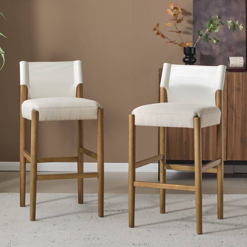 Alt View 2. HTUTWOO - Counter Height Bar Stools Set of 2, Modern Solid Wood Barstools with Upholstered Cushions,for Kitchen Island & Home Bar - White.