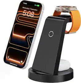 Luckbyte - 3-in-1 Wireless Charging Station for iPhone 17/16/15/14/13/12/11, Apple Watch & AirPods, Sleek Desktop Charger