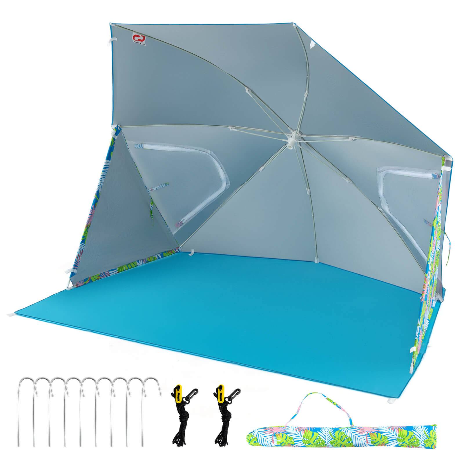 Alt View 17. Costway - Convertible Beach Tent for 2-4 People with Roll-Up Windows Dual Side Flaps - Blue.