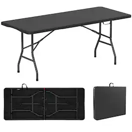Boyel Living - Black 6 ft Portable Folding Table with HDPE Tabletop 71-in L x 29-in W x 29.5-in H 350 LBS Capacity - Dark