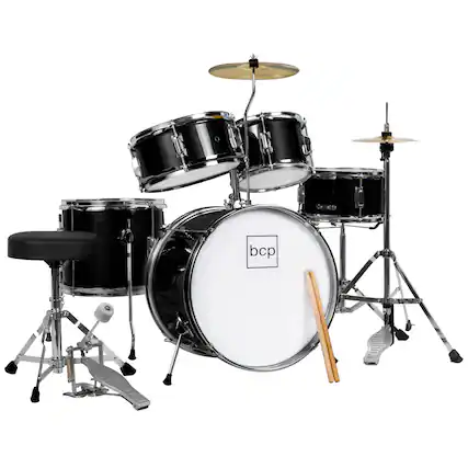 Front. Best Choice Products - Best Choice Products 5-Piece Kids Beginner Junior Drum Set, Percussion Instrument Starter Kit w/ Stool - Black - Black.