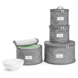 Sorbus - 4 Piece Quilted China Dinnerware Storage Cases - for Dinnerware, Plate Organizer - Gray
