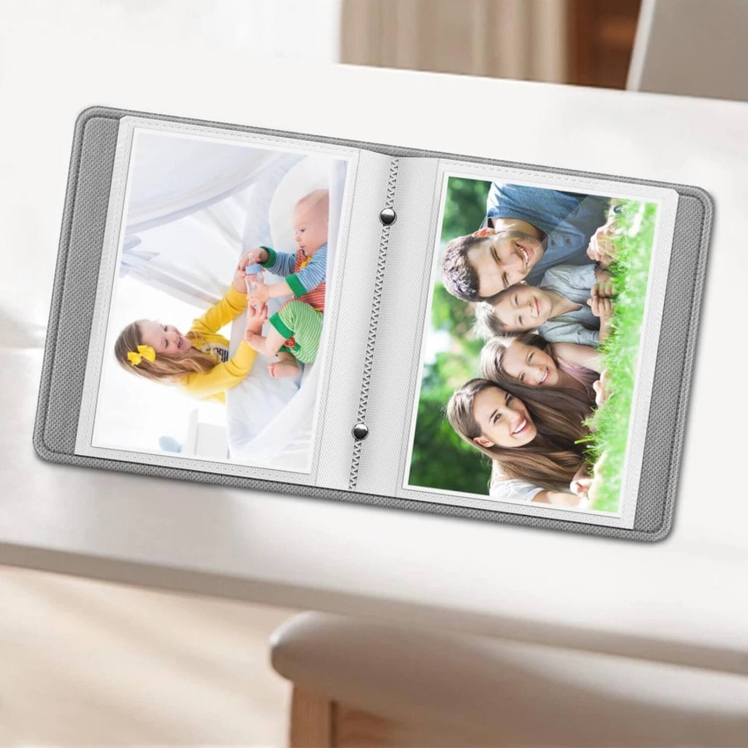 Angle. Stock Preferred - 5x7 Photo Album 52 Photos Mini Capacity Vegan Leather Cover Book - Raining Hearts.