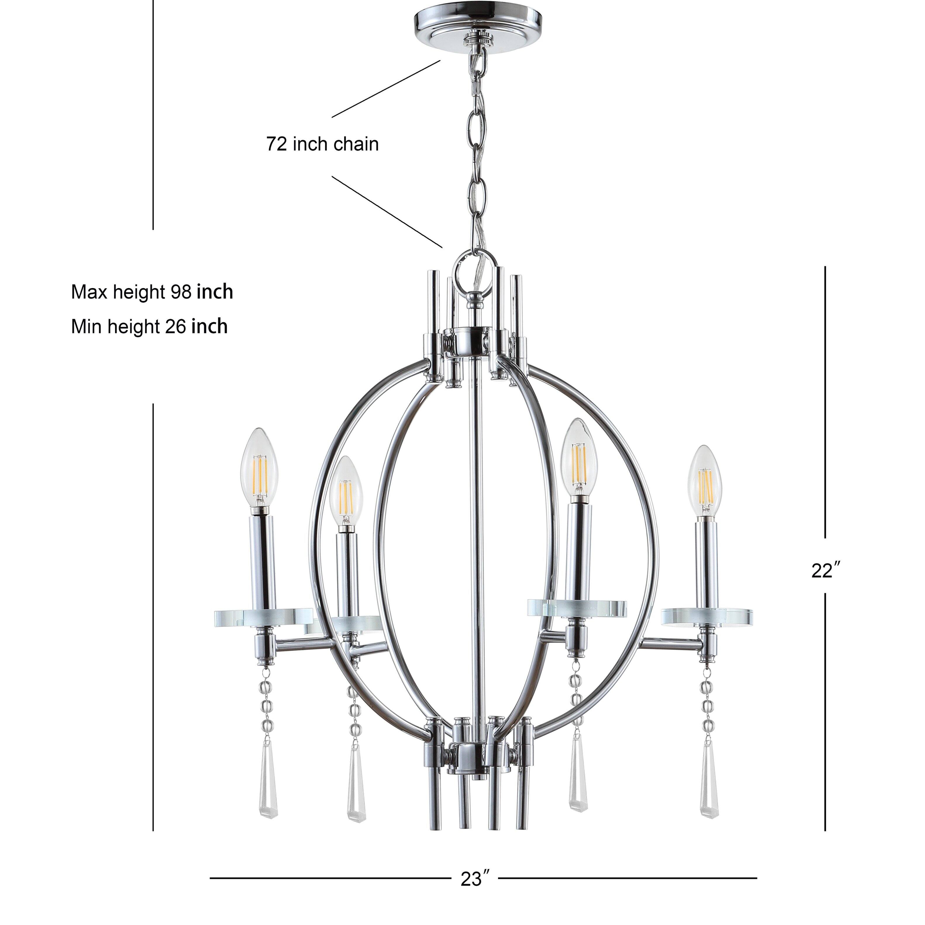 72 inch chain  
Max height 98 inch  
Min height 26 inch  
22"  
23"