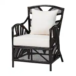 bali & pari - Paden Natural Rattan Armchair - Handwoven Wicker Accent Chair with Banana Leaf Frame for Living Room or Sun Room - Espresso