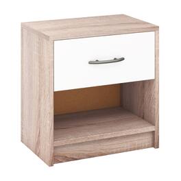 SlickBlue - Compact Nightstand with Drawer and Open Shelf – Bedside Table for Apartment or Guest Room - Natural & White
