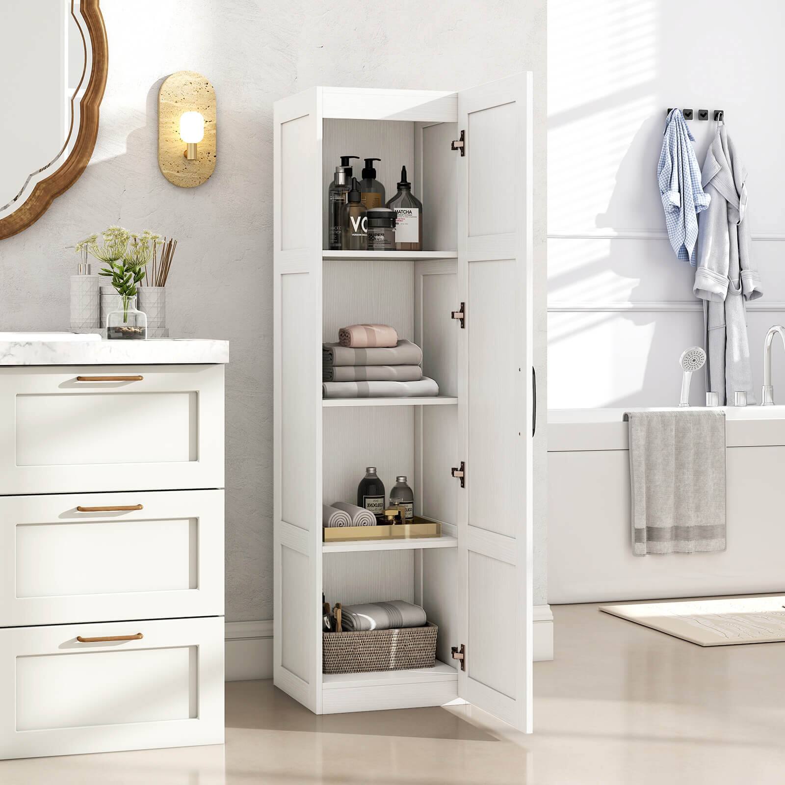 Alt View 1. Costway - Costway 4-Tier Storage Cabinet with Door Freestanding Bathroom Cabinet for Small Space - White.