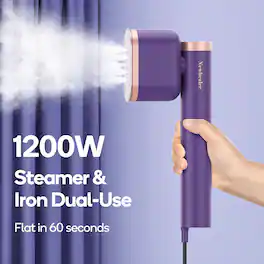 Newbealer - 2-in-1 Portable Garment Steamer & Iron, 15s Heat, 2 Steam Levels, 360° Leak-Proof,Horizontal/Vertical Steaming - Royal Purple
