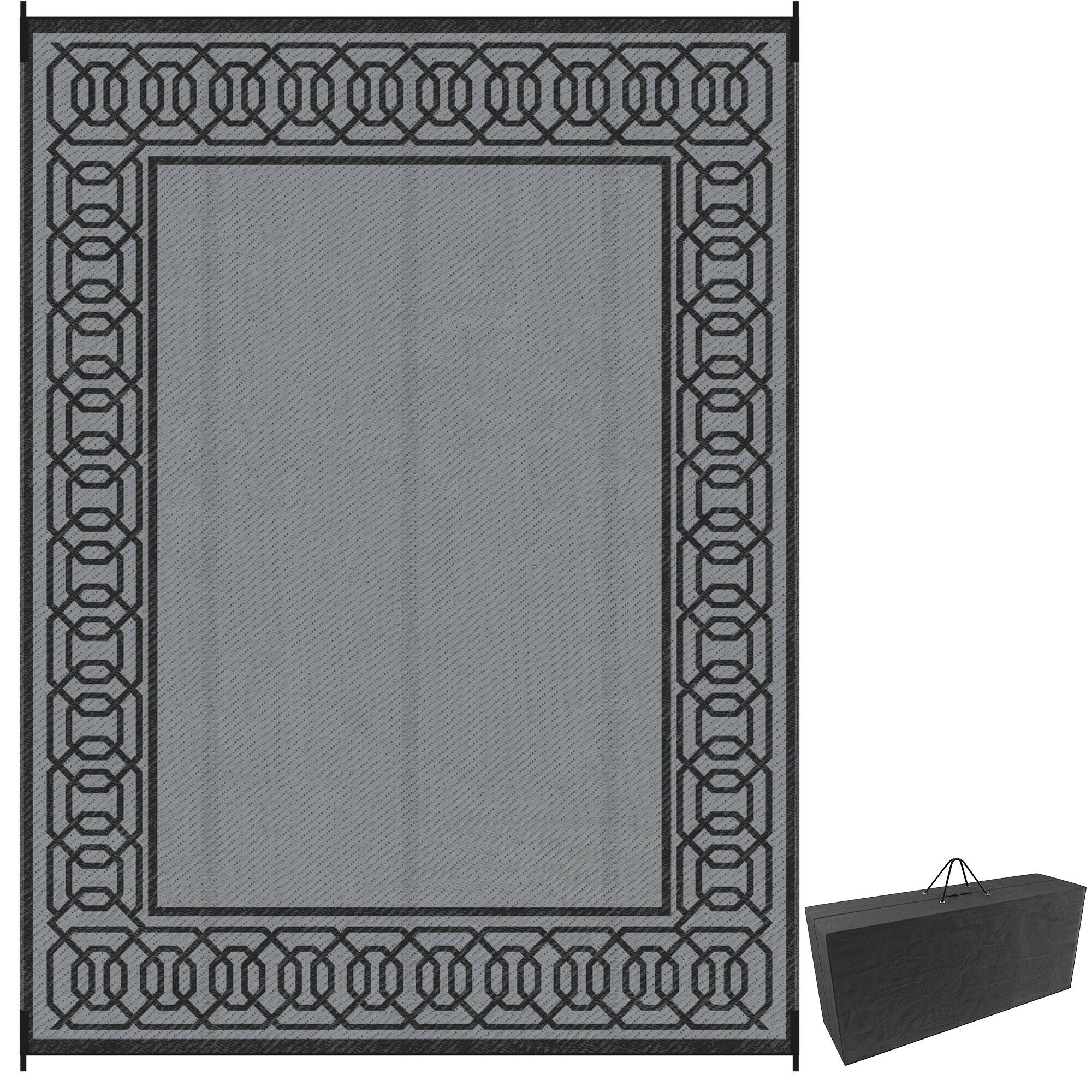 Outsunny - Outdoor Rug for Patio, 9' x 12' Waterproof Large Mat, Reversible Plastic Straw Rug for Decor - Black and Gray Border