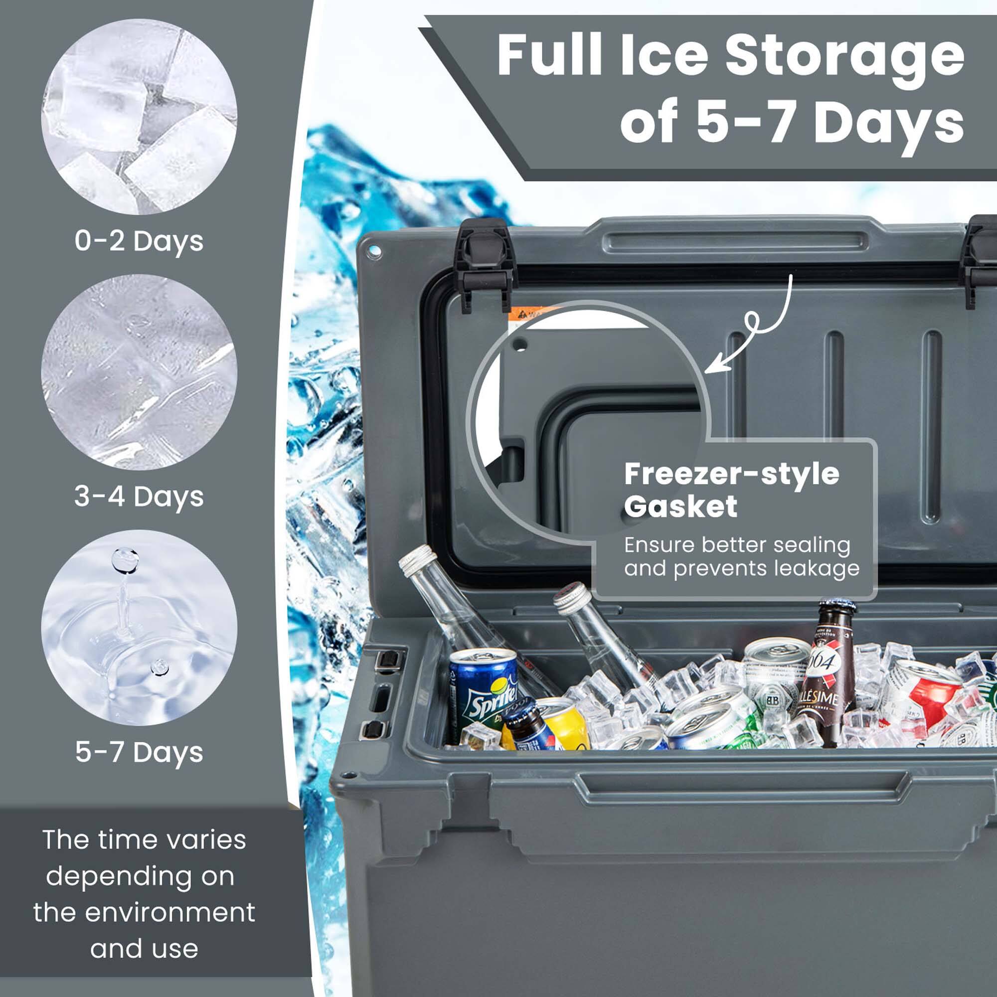 Full Ice Storage of 5-7 Days

0-2 Days

3-4 Days

5-7 Days

Freezer-style Gasket
Ensure better sealing and prevents leakage

The time varies depending on the environment and use