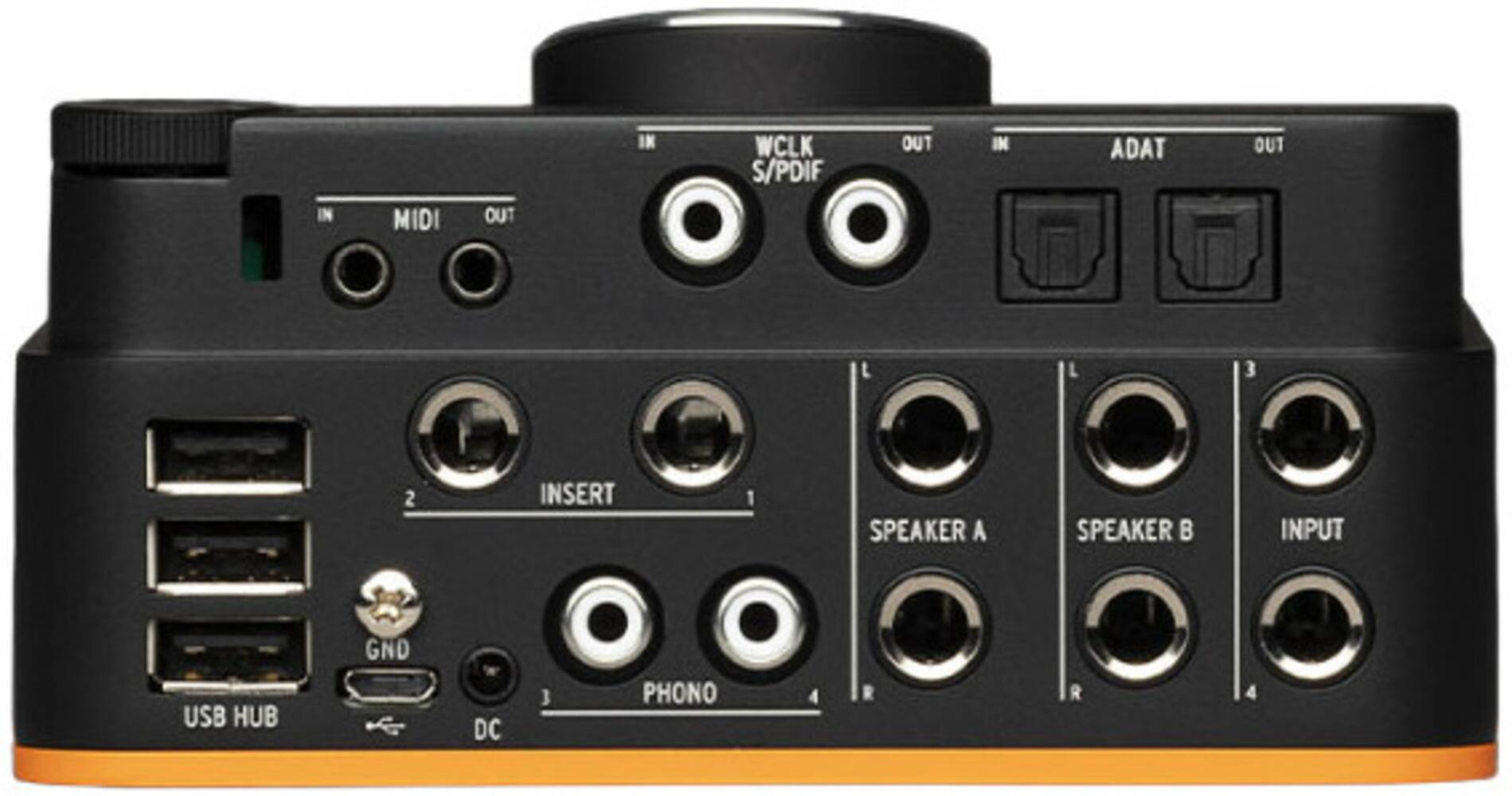 IN MIDI OUT IN WCLK S/PDIF OUT IN ADAT OUT L 3 2 INSERT 1 SPEAKER A SPEAKER B INPUT USB HUB GND DC 3 PHONO 4 R R 4