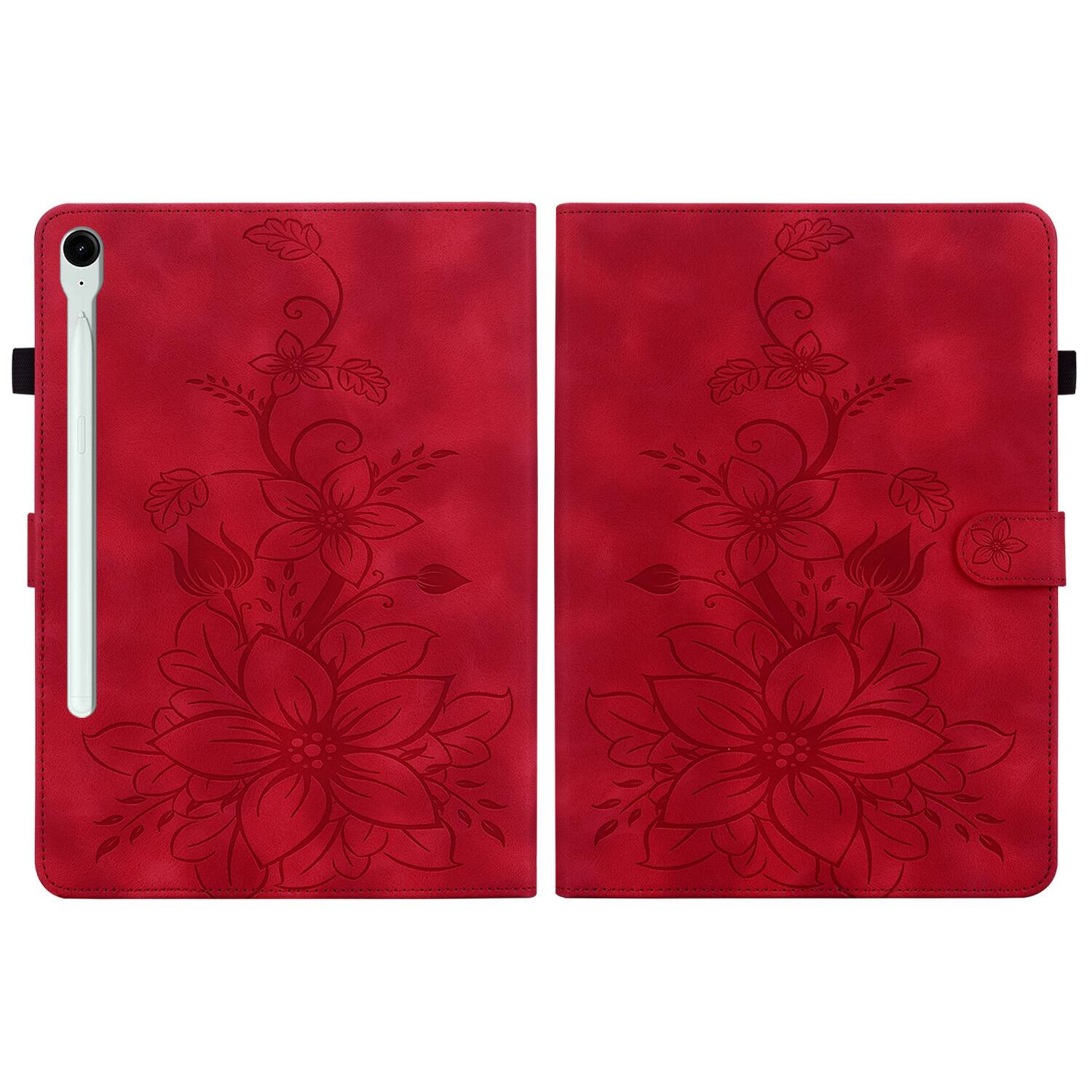 Alt View 2. Dteck - Case for Samsung Galaxy Tab S10 FE & S10 Lite and S9 FE & S9,Embossed Pattern PU Leather Flip Card Holder Stand Cover - Red.