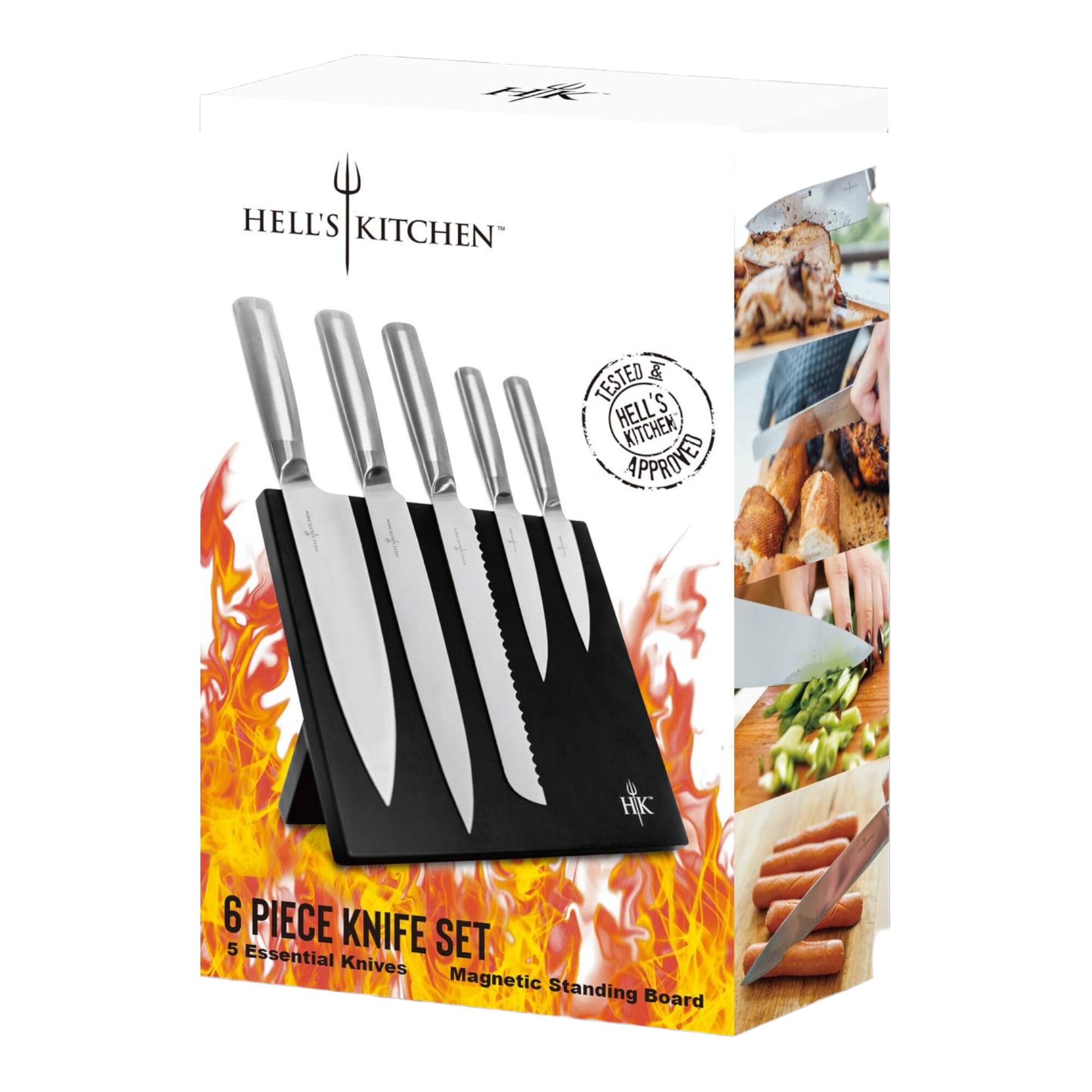HELL'S KITCHEN TESTED & HELL'S KITCHEN APPROVED

HELL'S KITCHEN

6 PIECE KNIFE SET
5 Essential Knives
Magnetic Standing Board

TESTED & HELL'S KITCHEN APPROVED
