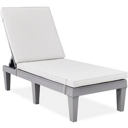 Best Choice Products - Outdoor Lounge Chair, Resin Patio Chaise Lounger w/ Seat Cushion, 5 Positions - Gray/White Sand