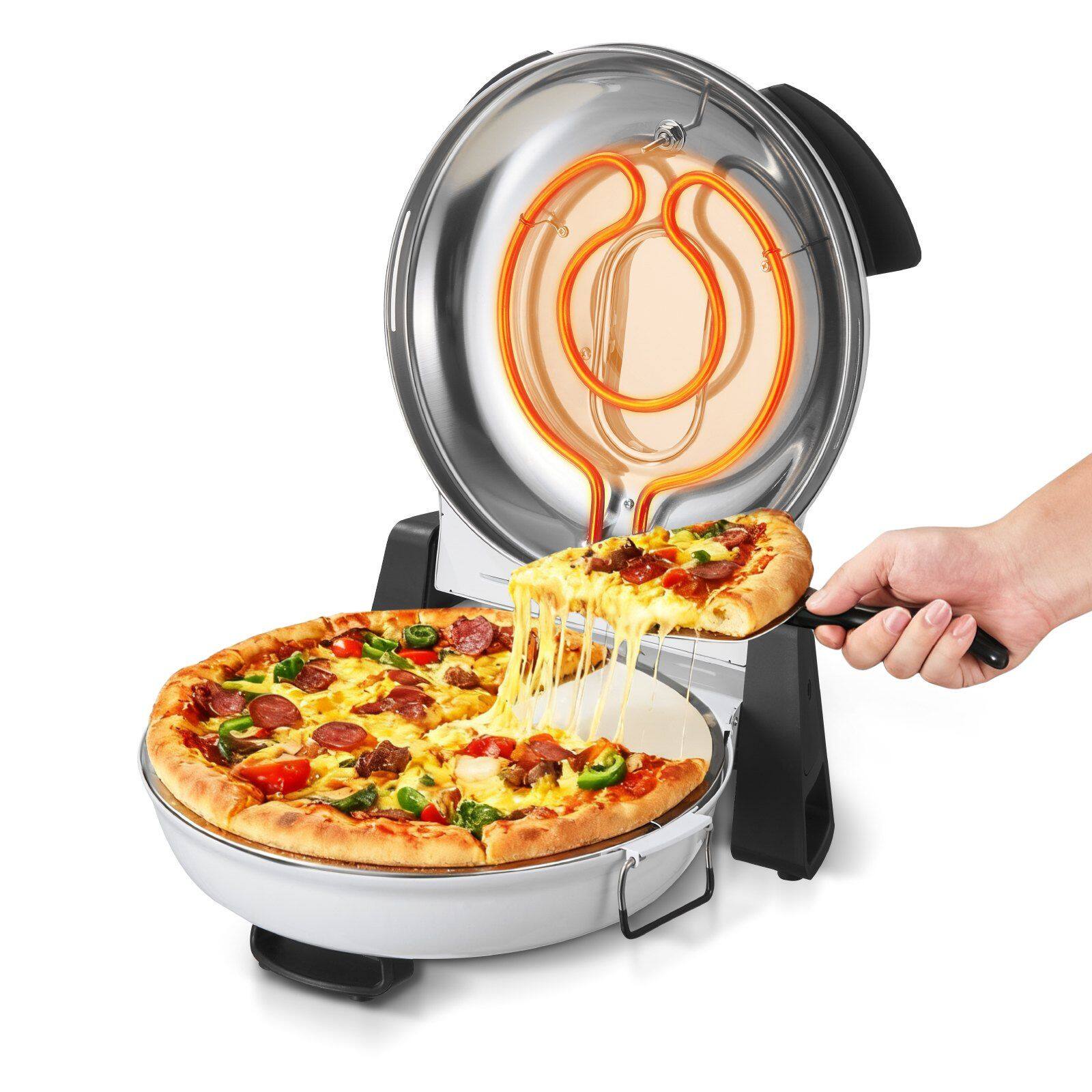 Left. Forest'nSky - 12 Inch Electric Pizza Oven with Cordierite Stone & Viewing Window, 1200W, 788°F, 5 Cooking Modes in White - White.