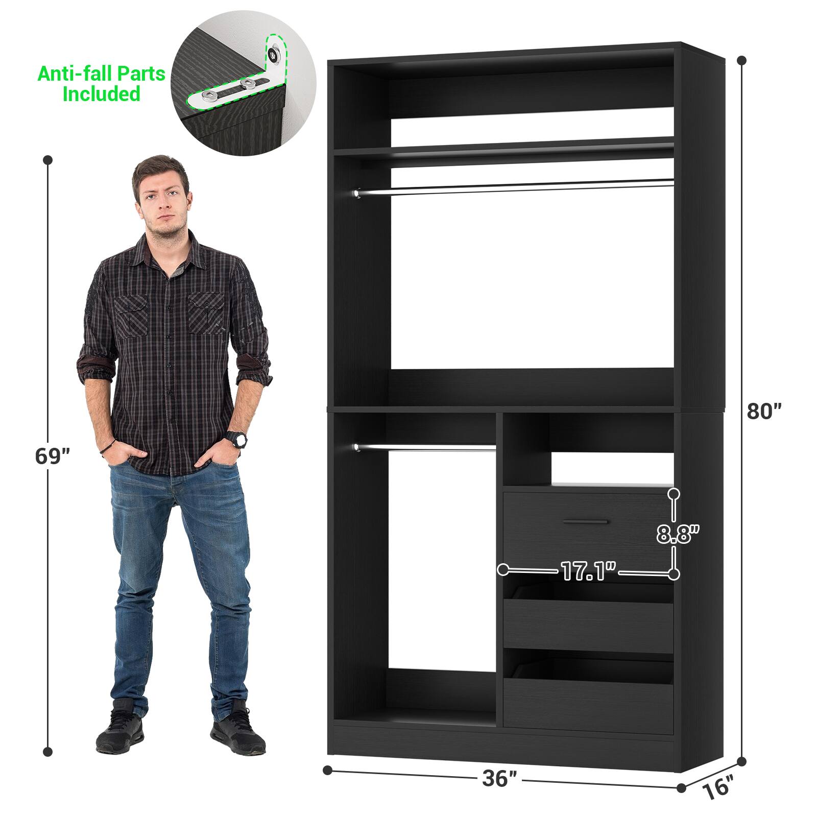 Anti-fall Parts Included

80"  
69"  
17.1"  
8.8"  
36"  
16"